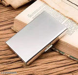Silver stainless steel debit/credit card holder for men, sleek and secure design with 6 slots