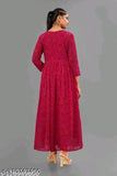 Bandhini Pink Georgette dress, traditional Indian fashion with three-quarter sleeves and flared silhouette