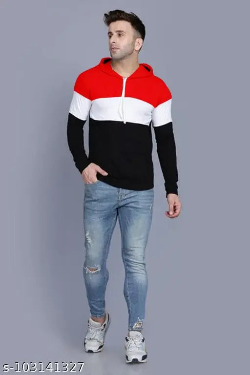 XL Cotton Color Block Hoodie, Men's Cool Streetwear T-shirt with long sleeves - AVEJO gym wear