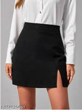 Penil Black Mini SKirt - Polyester, solid net, mid-rise, comfortable and lightweight for casual or formal wear