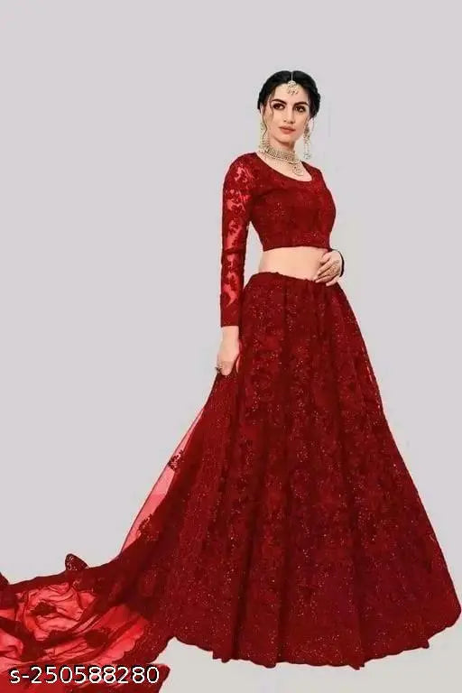 Embroidered net Fancy Lehenga Choli and Dupatta set for women, Indian traditional topwear and accessory