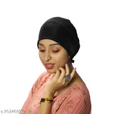 Black Shimmer Cotton Canvas Hijab Cap, one piece from India
