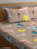 Brown cotton fitted double bed sheets, HOMICON premium quality with 2 pillow covers, ideal for kids' summer bedrooms