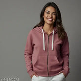 Peach fleece zipper hoody for women and girls, soft interior lining with convenient zipper closure, perfect for layering and casual outfits, cozy and versatile, made in India