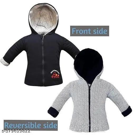 Cotton reversible animals print baby jacket (0-6M, 2-3Y, 3-4Y). Comfortable, machine washable, easy care for various occasions. Printed side features cultural flair, solid side offers versatile style
