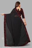 Black georgette sequin saree with embroidered net blouse, free size, 5.5m length, India origin