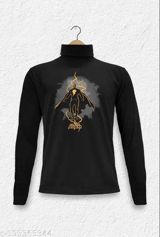 Long-sleeve high-neck cotton t-shirt for men, printed design, bio wash, India