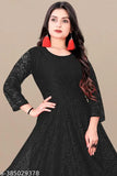Net kurti and gown, self-design, three-quarter sleeves, sustainable Indian ethnic wear