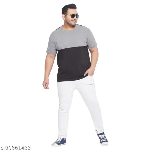 Bigbanana clover black plus size colorblocked round neck t-shirt, short sleeve cotton tee for larger sizes, India origin
