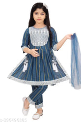 Embellished rayon anarkali kurta set with dupatta, girls' traditional Indian nightdress combo