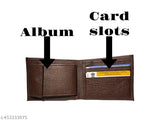 Brown faux leather album wallet for men, premium quality, 2 compartments, solid brown color, free size (14cm x 10cm)
