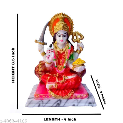 Multicolor polyresin Santoshi Mata statue, intricate handcrafted God idol for home pooja room, size 6.5 x 3 x 4 inches
