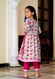 Pink three-quarter sleeve dress with printed pattern, suitable for kids aged 5-14 years. Indian children's fashion wear