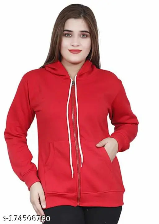 Girls' self-design woolen fleece zip hoodie jacket in long sleeves, warm for winter, made in India