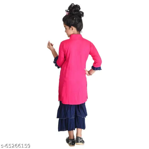 Girls rayon cotton printed kurti & plazzo set, A-line style, 4-5 years, Indian craft inspired fashion