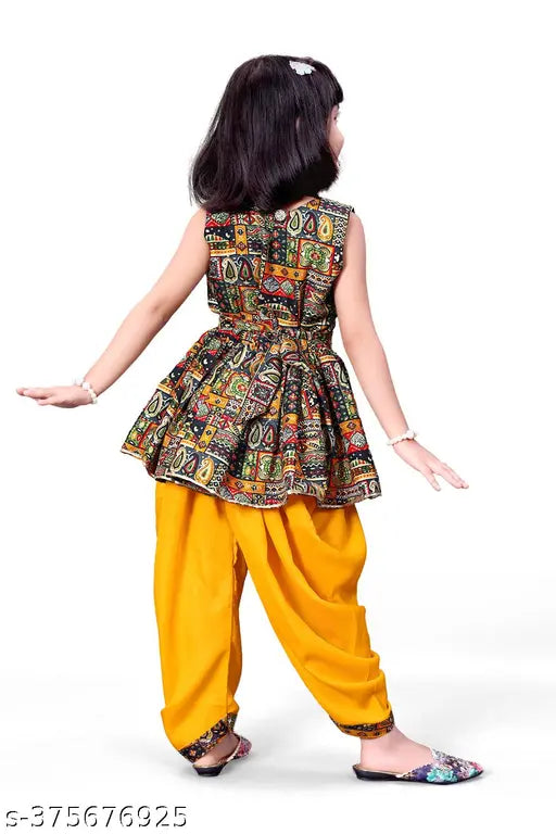 Festive collection pink cotton anarkali kurta set for girl, printed crepe dhoti pants, sizes from 12 months to 8 years, India origin