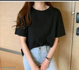 Stylish oversized cotton t-shirt for women - loose fit, solid pattern, S to XXL sizes