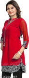 Red and white solid Georgette A-line kurta for women, three-quarter sleeves fashion wear on display