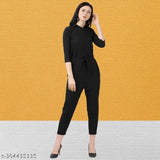 Black poly crepe jumpsuit for women and girls, suitable for everyday & formal events, Indian-made