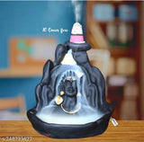 Black polyresin Lord Adiyogi Fountain, decorative Shiva showpiece with smoke backflow cone holder and 10 cones