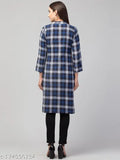 Blue checkered straight kurta, woolen women's clothing for winter, warm and stylish fashion by RVS FASHION MART