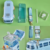 Blue cartoon car water bottle with straw for drinks, BIS/ISI certified, easy to carry, fits in a backpack or gym bag (500ML)