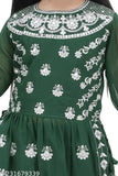 Green chiffon anarkali Nayra suit for girls with embroidery and stone handwork, traditional Indian festive wear