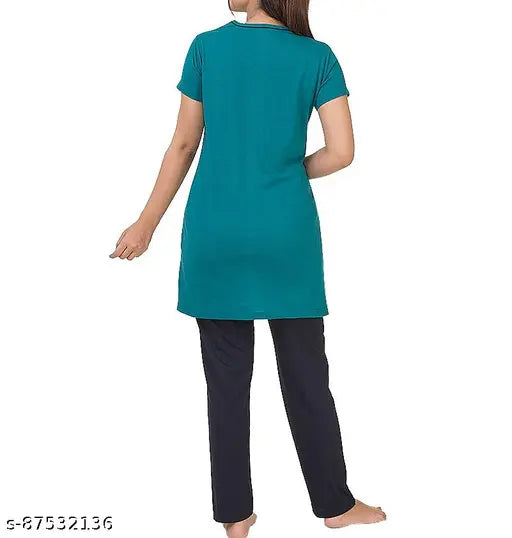 Printed cotton nightsuit set with pockets for plus size women, stylish lounge wear and sleepwear