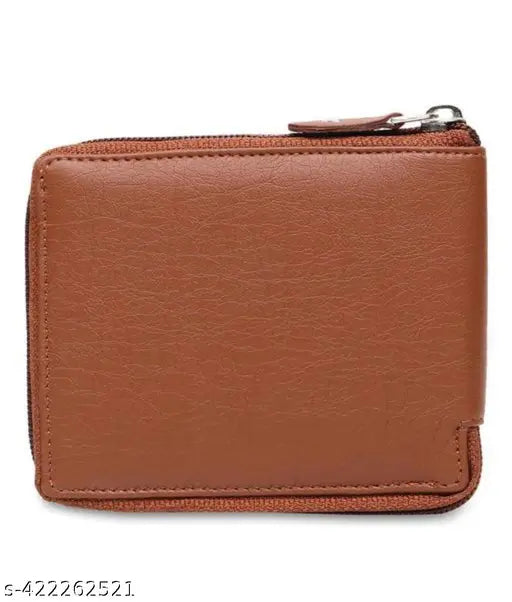 Stylish faux leather men's wallet, brown solid pattern, 2 compartments, free size (L10cm x W12cm), Made in India