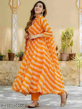 Striped georgette gown set with dupatta, trendy three-quarter sleeves for women, Indian origin