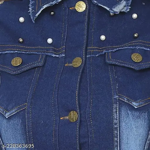 Stylish sleeveless denim Lycra blend jacket for women, solid color, size L from India