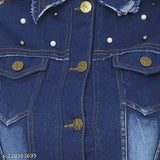 Stylish sleeveless denim Lycra blend jacket for women, solid color, size L from India