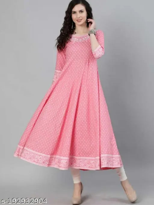 Peach silver rayon embroidery kurti, three-quarter sleeves, printed combo for women, India origin