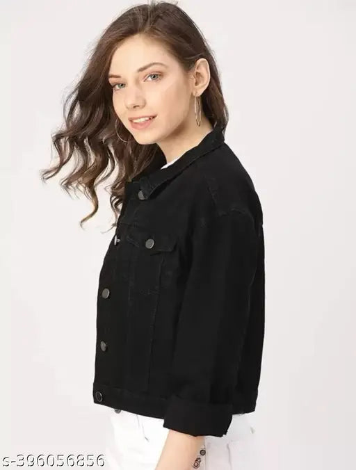 Black denim jacket for kids, solid design in small sizes, premium and affordable price on offer