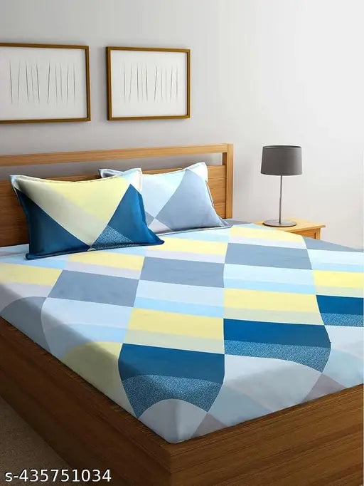 Premium multicolor, breathable cotton flat bedsheet for double bed (18 x 28 inches), wrinkle-free & ultra-soft 220 TC supersoft, with 2 pillow covers