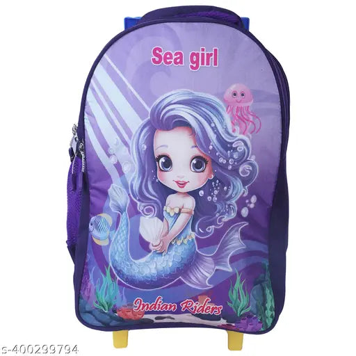Multicolor waterproof 40L trolley bag, Indian Riders SEA GIRL school kids design, polyester net construction, free size (40cm x 27cm x 40cm), perfect for school essentials