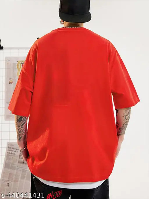 Micky Red Oversized Unisex Cotton Blend T-shirt, printed design on short sleeves for fashionable wear