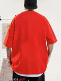 Micky Red Oversized Unisex Cotton Blend T-shirt, printed design on short sleeves for fashionable wear
