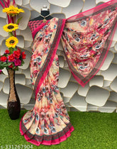 JARMON Silk Kasturi Floral Georgette Saree with Palav Blouse, Indian designer collection for daily wear, soft silk and digital print, unstitched blouse, free size, colorful Durga Puja saree