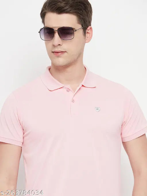 OGEN men's cotton half sleeves solid polo neck t-shirt, printed net design, short sleeves, India-made