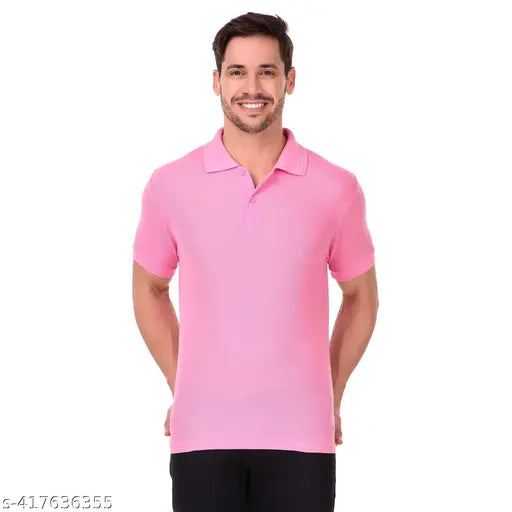 Baby Pink Cotton Polo Half Sleeve Men's T-shirt, soft & breathable for casual or formal wear