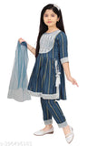 Girls Rayon Anarkali Pyjama Set with Embellished Kurta and Dupatta, Indian clothing for girls aged 5-8 years