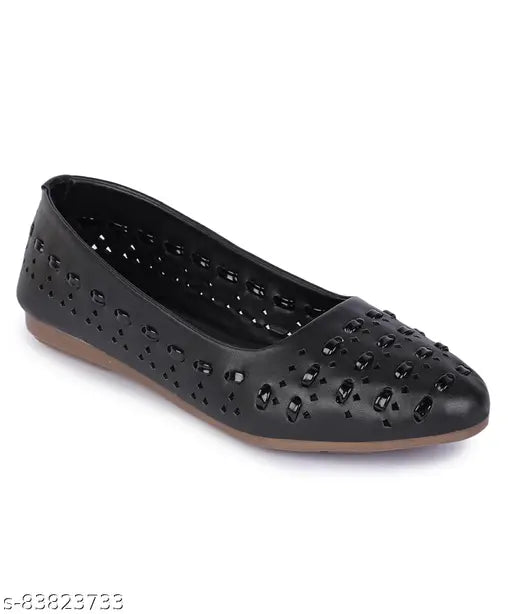 OSKAV540 Old Black Synthetic Ballerinas - trendy flat shoes for casual brunch outfits, India origin