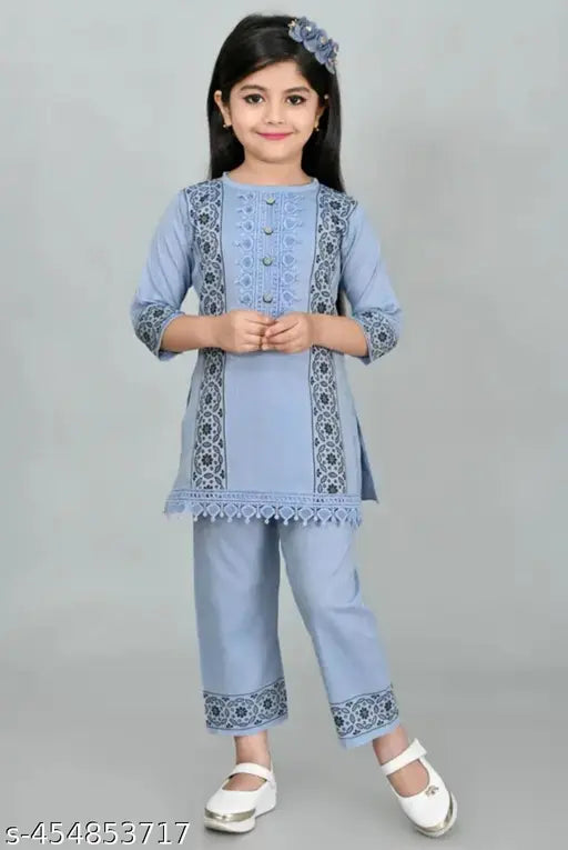 Printed cotton kurties & pyjamas set for kids, YUKONN BRAND's stylish, fully lined dress with cotton silk fabric, ideal for birthdays and celebrations. Size: 9-12 Months - 10-11 Years. Made in India