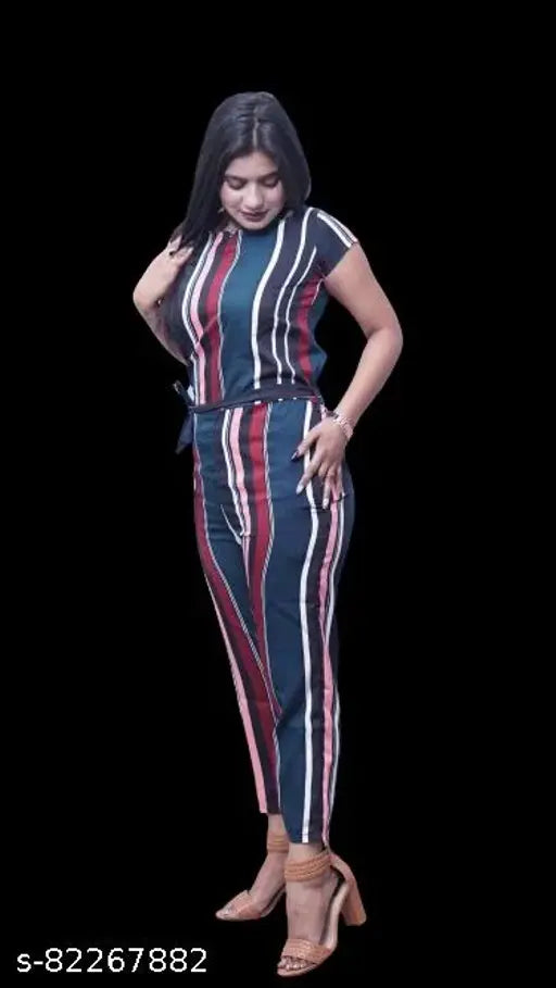 Striped crepe jumpsuit for women & girls, trendy printed outfit from SachaRahi, India