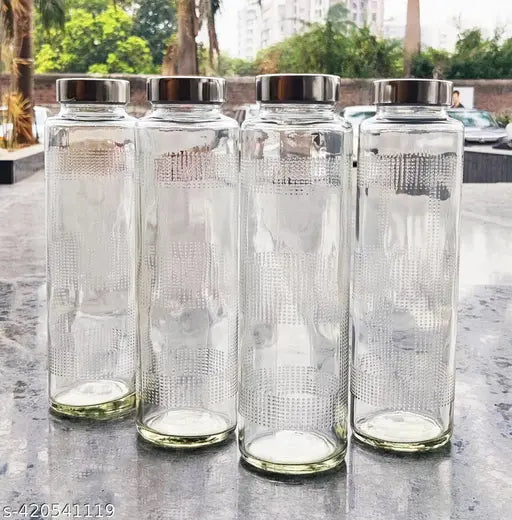 EcoFriendly white 750ml glass water bottles (pack of 4) - leak-proof stainless steel lids, perfect for everyday use and parties