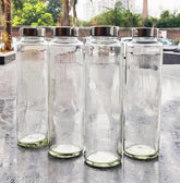 EcoFriendly white 750ml glass water bottles (pack of 4) - leak-proof stainless steel lids, perfect for everyday use and parties
