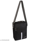 Black polyester sling bag, sleek & durable cross body bag with 2 compartments. Free size (9"L x 7"W x 3"H), made in India