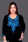 Woolen women's straight embroidered kurti, three-quarter sleeves, solid color, ideal for winter parties, made in India