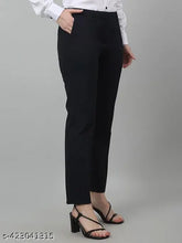 Dyed/washed cotton-lycra formal trousers for women, mid-rise and easy wash, Western style with large size variety